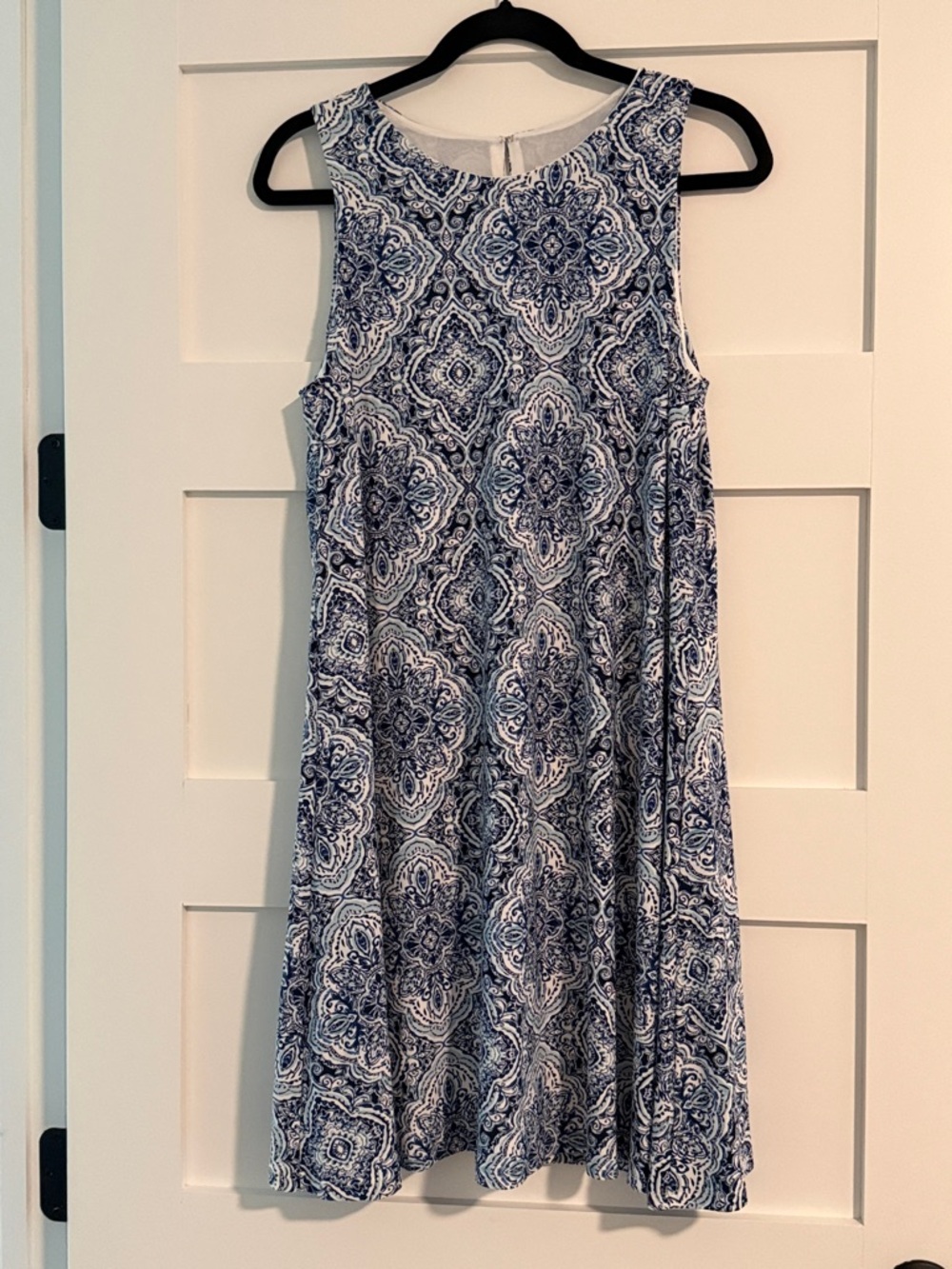 Anne Klein Navy & White Sleeveless Medallion Swing Dress